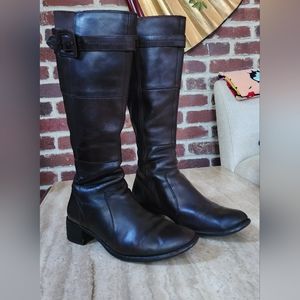 Timnerland Over the Knee Leather Dark Brown Boots 1.5" Heel